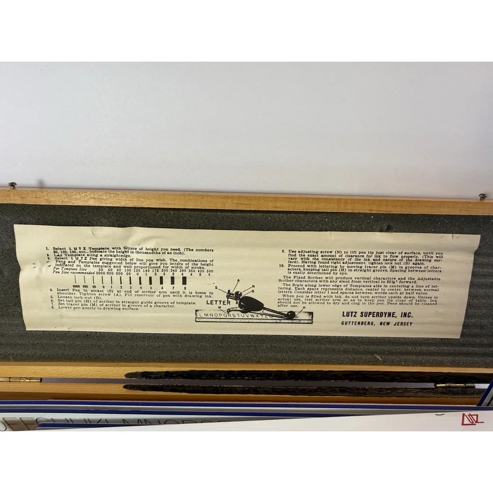 Vintage Lutz Superdyne Mechanical Lettering Drafting Template Set Complete Case